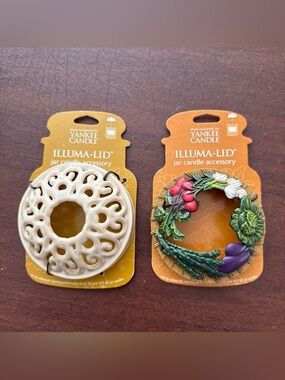 NWT Yankee Candle Illuma-LidsJar Candle-2007;Lot Of 2-Veggies & Beige Lacy Lid